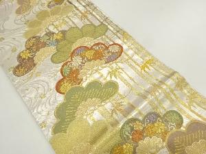 笠松に竹笹・菊・桜模様織出し袋帯